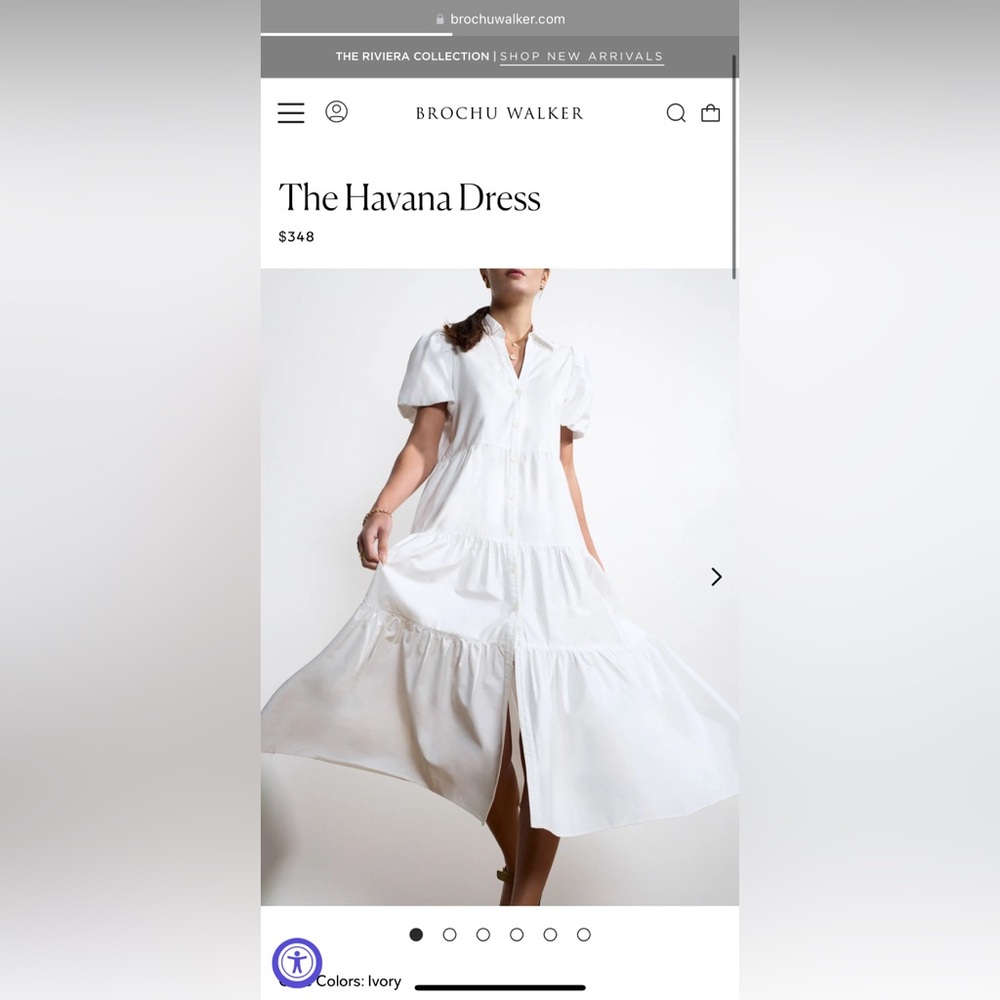 Brochu Walker White Tiered Midi Dress with Puff Sleeves